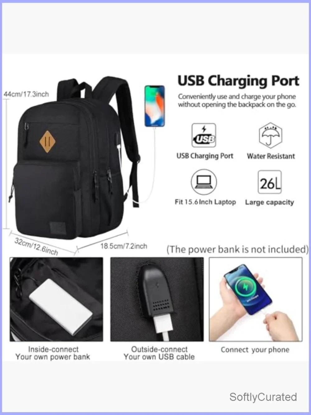 Anti-Theft Laptop Backpack with USB Charging Port, Water Resistant, Luggage